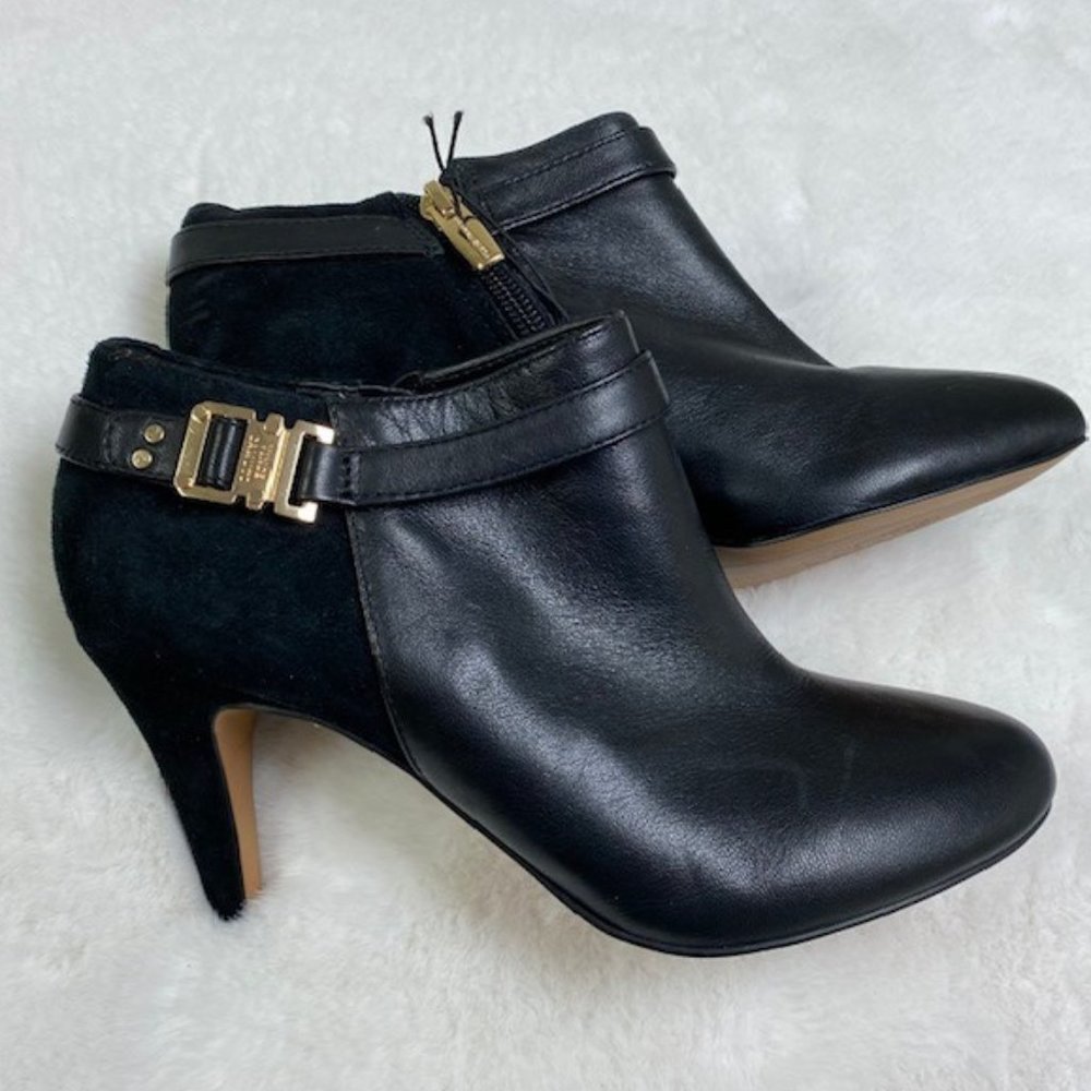 Vince Camuto‎ Suede and Leather Booties with Gold accents, size 5.5 NWOT
